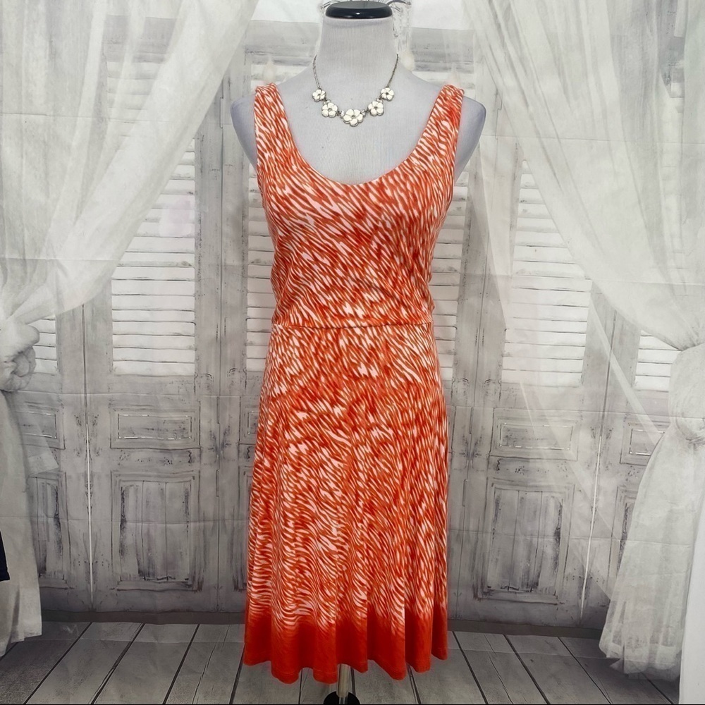 Athleta Small Starfish Orange White Reef Dress Sleeveless Scoop Neck Stretch